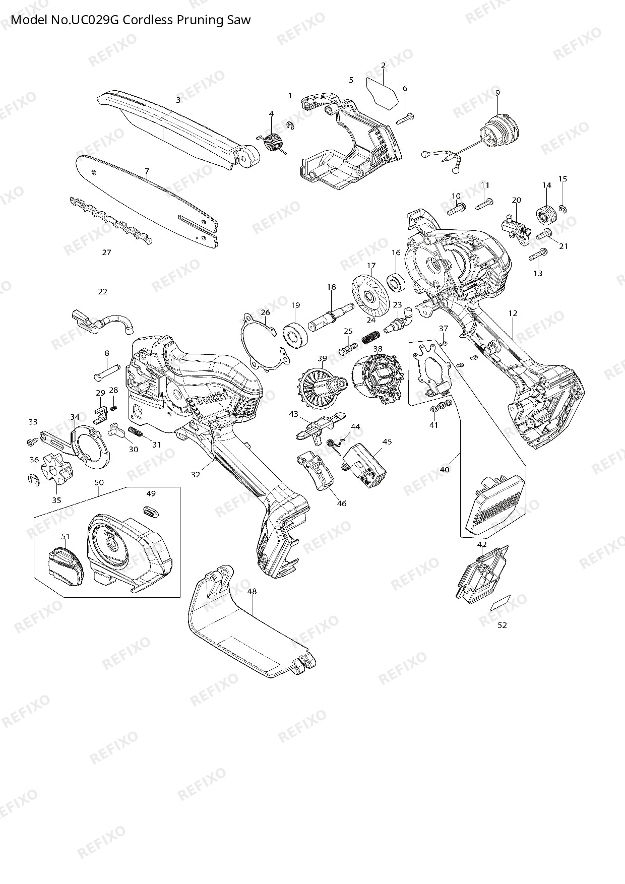 Деталировка MAKITA UC029G — схема запчастей в разборе