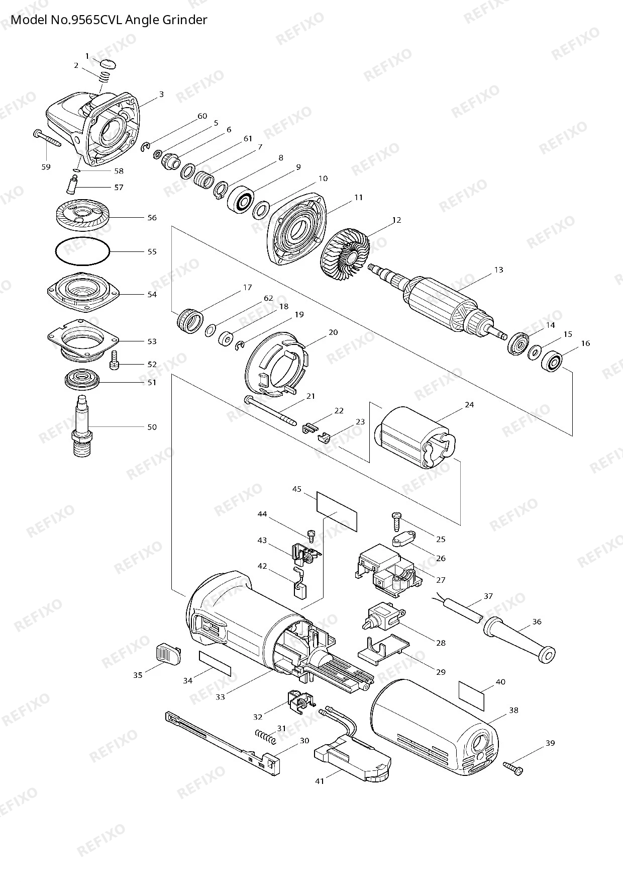 Деталировка MAKITA 9565CVL — схема запчастей в разборе