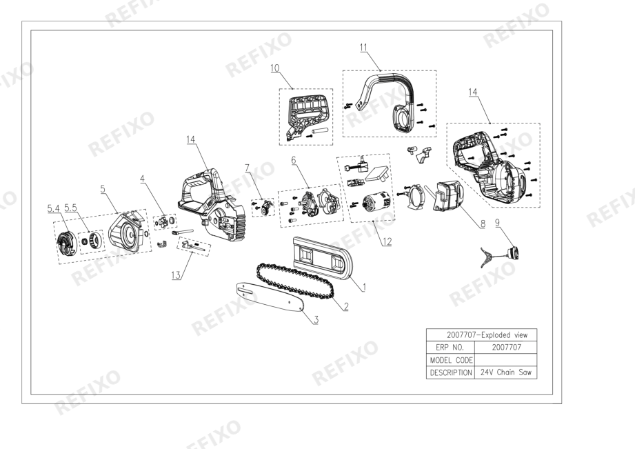 Деталировка Greenworks 2007707-Exploded view — схема запчастей в разборе