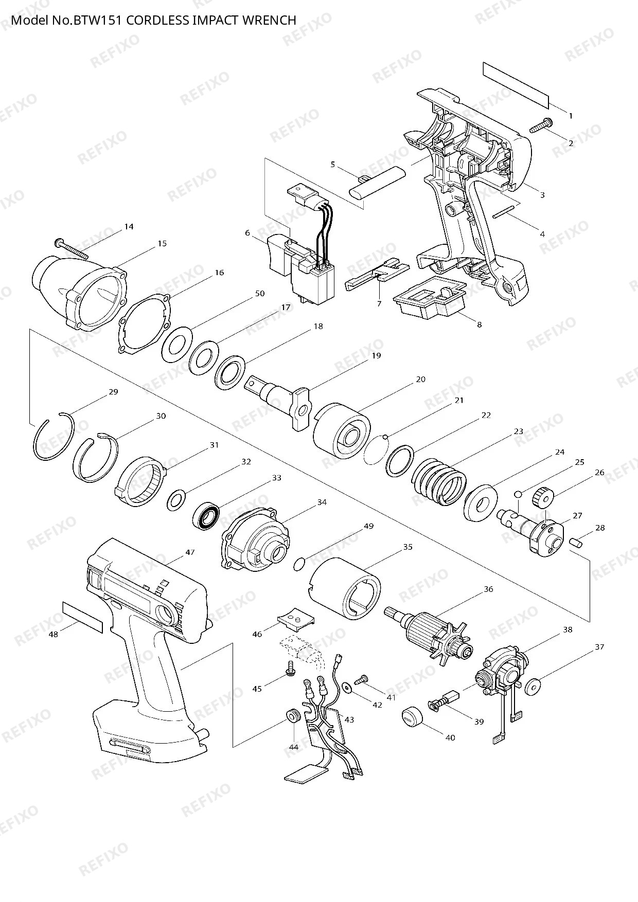 Деталировка MAKITA BTW151 — схема запчастей в разборе
