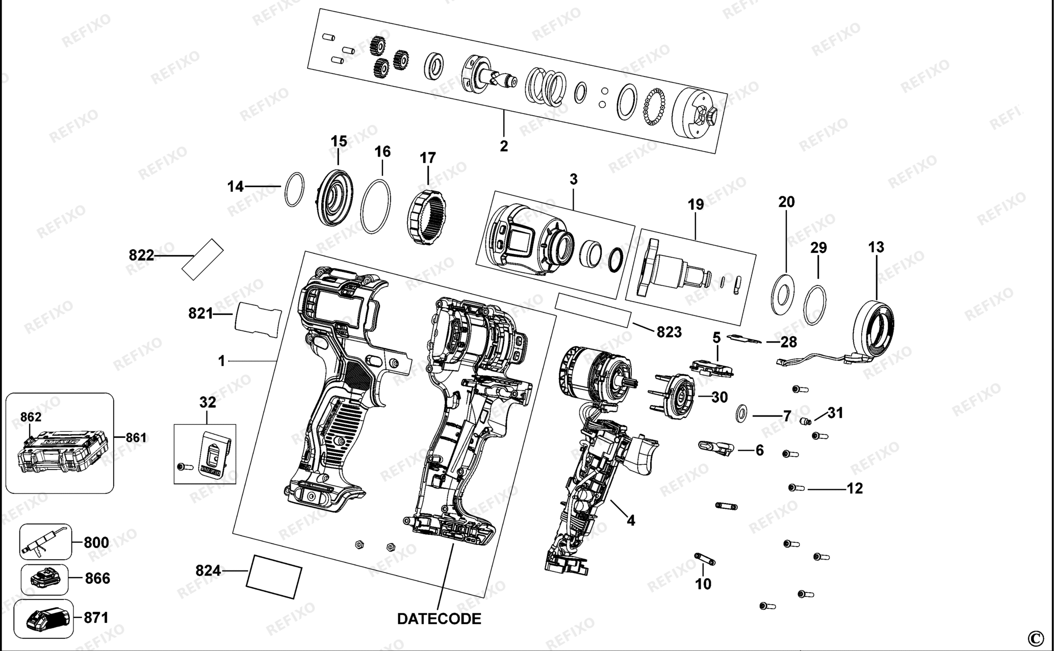 Деталировка DeWalt DCF902-QW TYPE 1 SCHLAGSCHRAUBENSCHL. DCF902-QW DCF902 — схема запчастей в разборе