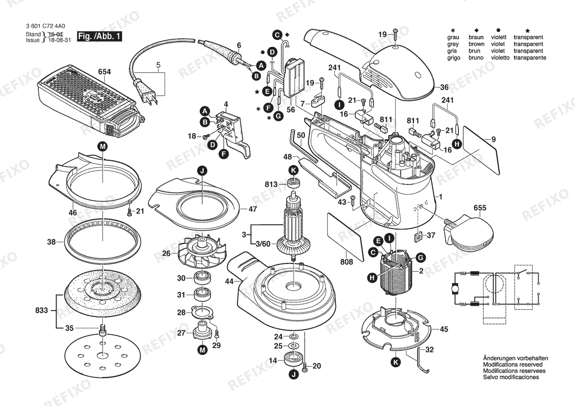 Деталировка Bosch Эксцентриковая шлифмашина 3725DEVS | 120 V | 061 - US (3 601 C72 4A0) — схема запчастей в разборе