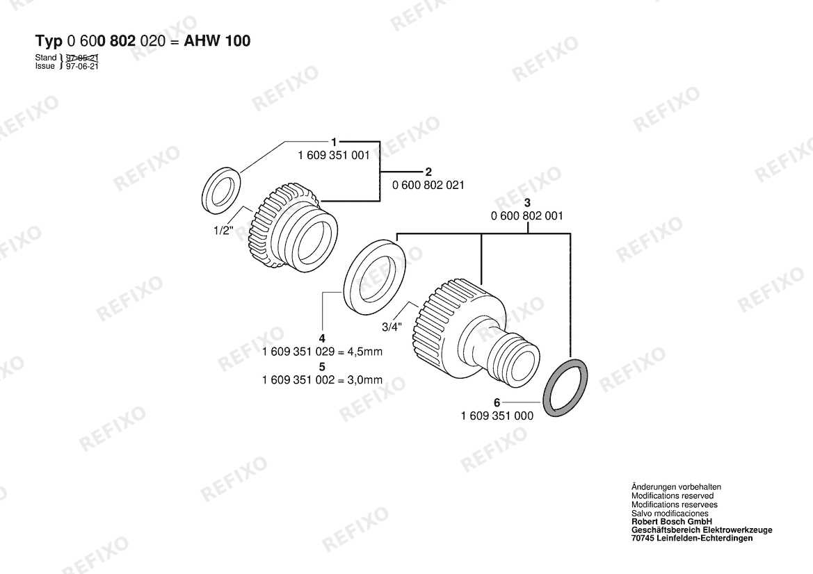 Деталировка Bosch Hahnanschlussstück AHW 100 (0 600 800 020) — схема запчастей в разборе