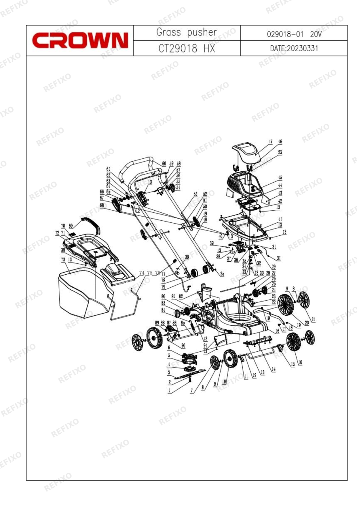 Деталировка CROWN CT29018HX — схема запчастей в разборе