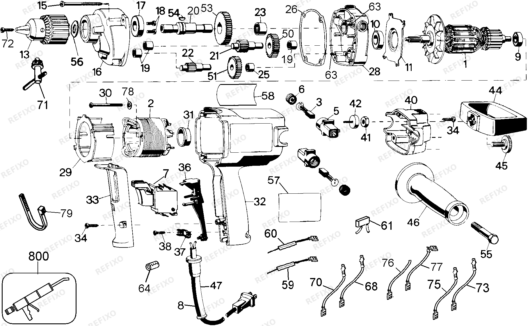 Деталировка DeWalt DW130-QS TYPE A2 MISCHER DW130-QS DW130 — схема запчастей в разборе
