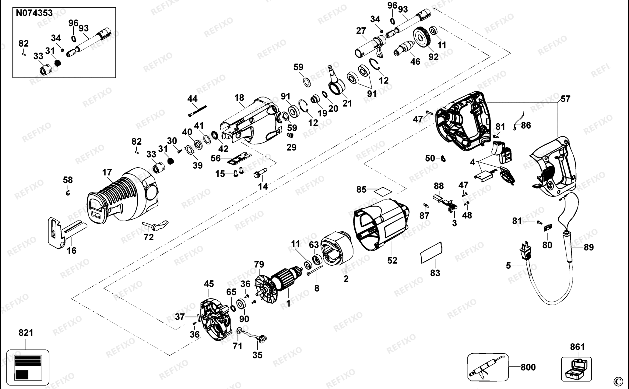 Деталировка DeWalt DW311-QS TYPE 1 DREHBLATTSTICHSAGE DW311-QS DW311 — схема запчастей в разборе