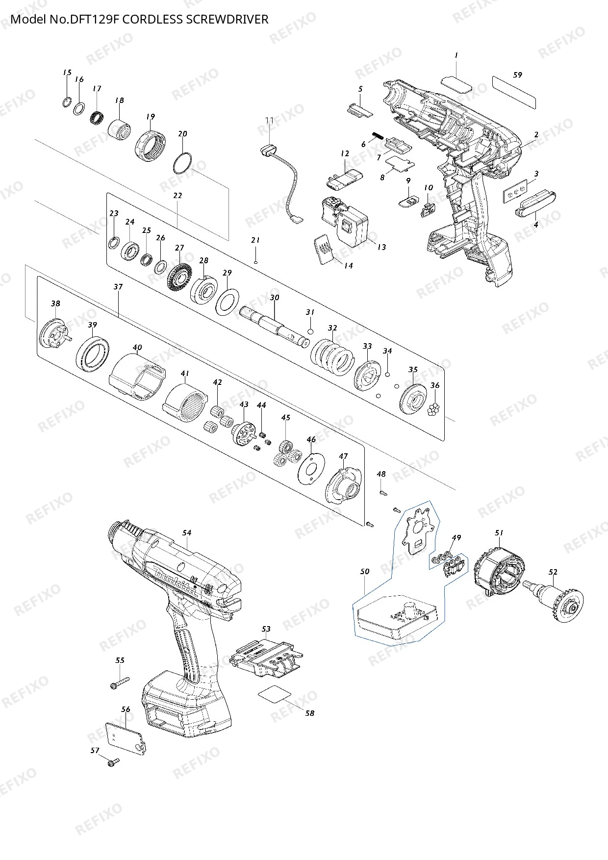 Деталировка MAKITA DFT129F — схема запчастей в разборе