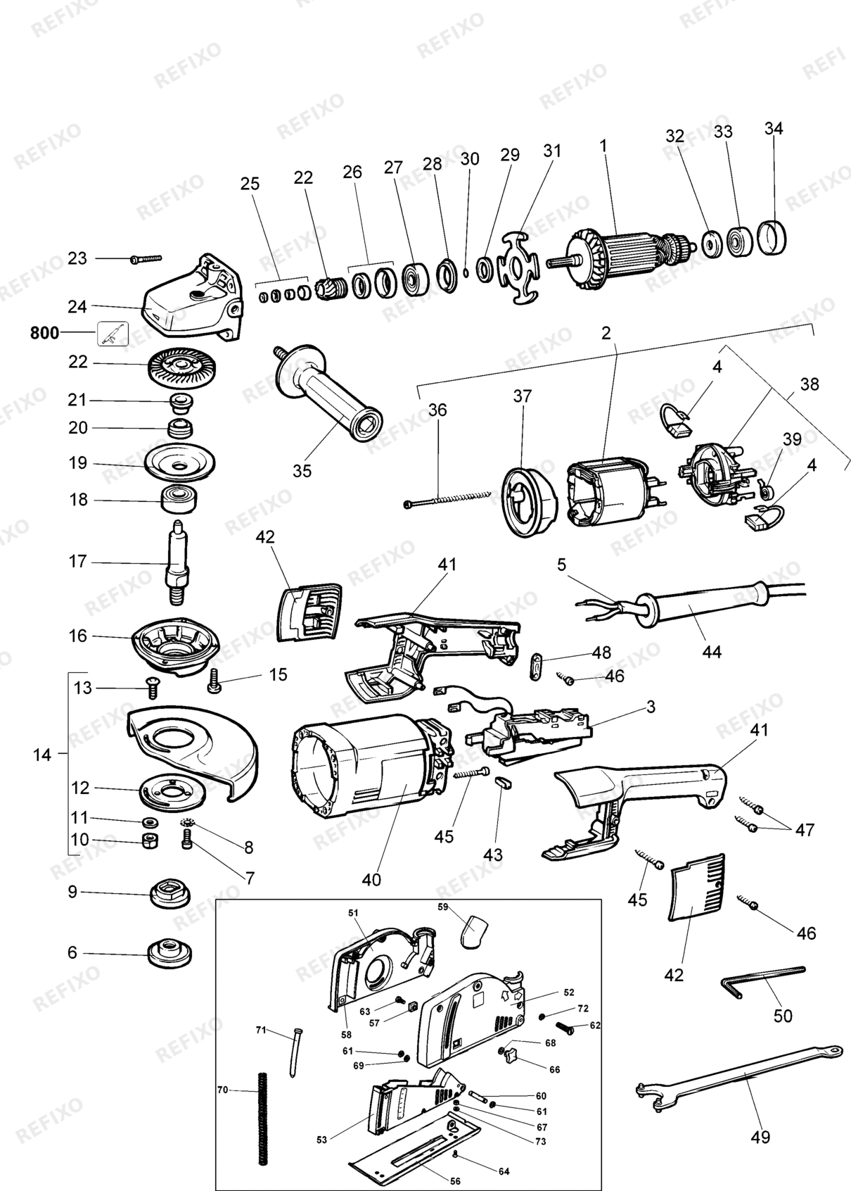Деталировка DeWalt DW491-XJ TYPE 2 шлифмашина DW491-XJ DW491 — схема запчастей в разборе