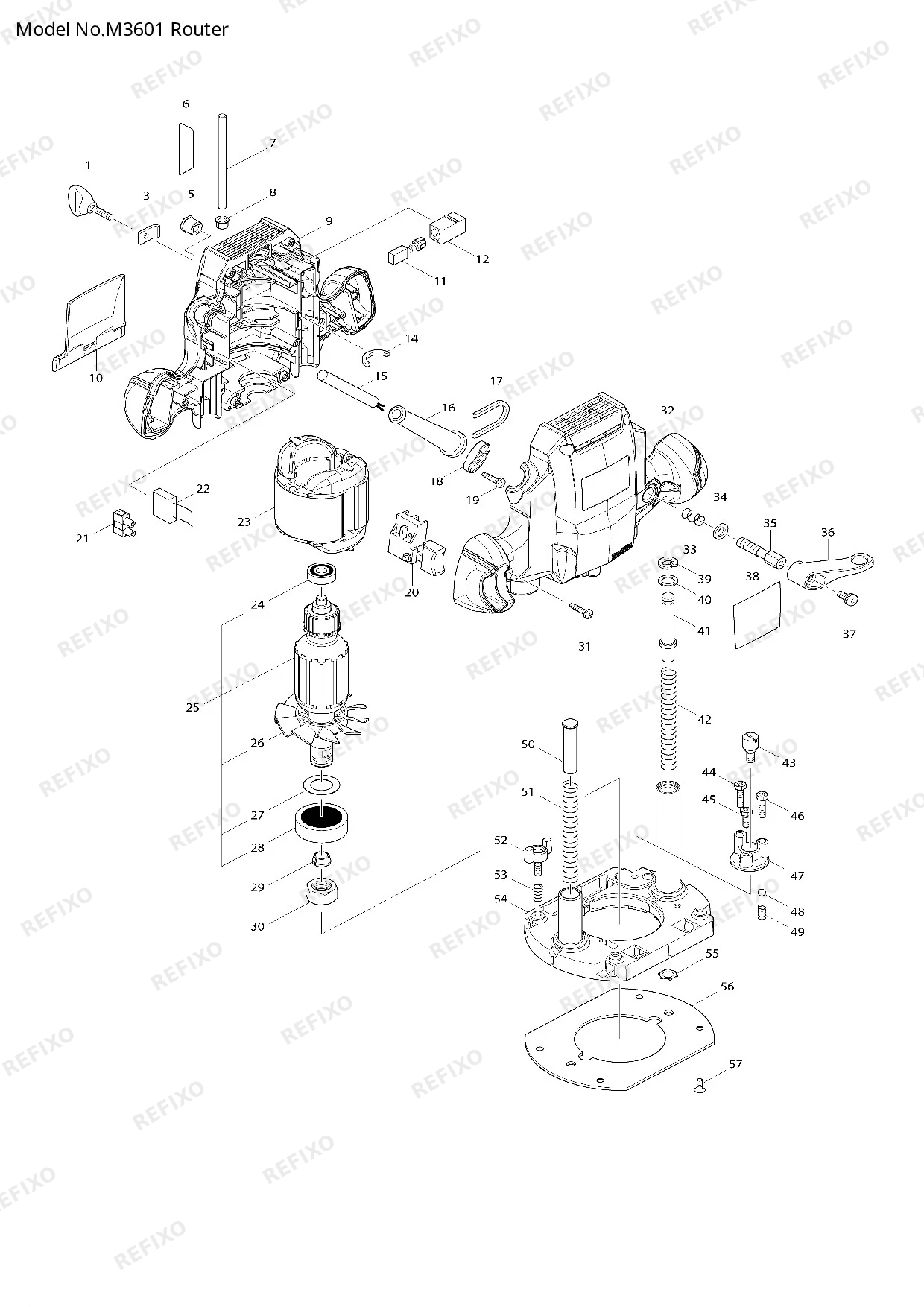 Деталировка MAKITA M3601 — схема запчастей в разборе