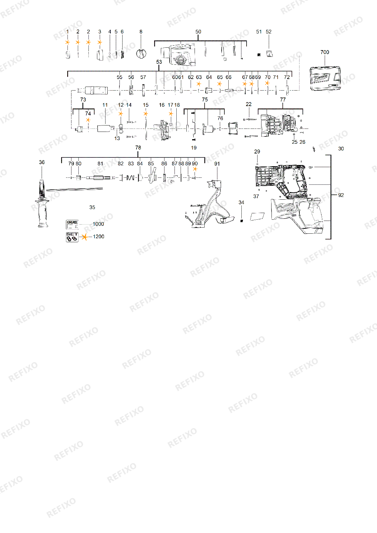 Деталировка MILWAUKEE M18CHD 0 4933479903 4000474012 — схема запчастей в разборе