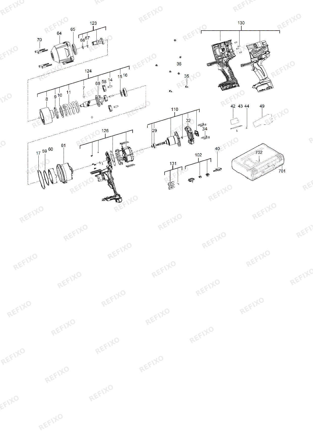 Деталировка MILWAUKEE M18ONEFHIWF34 0X 4933459729 4000467205 — схема запчастей в разборе