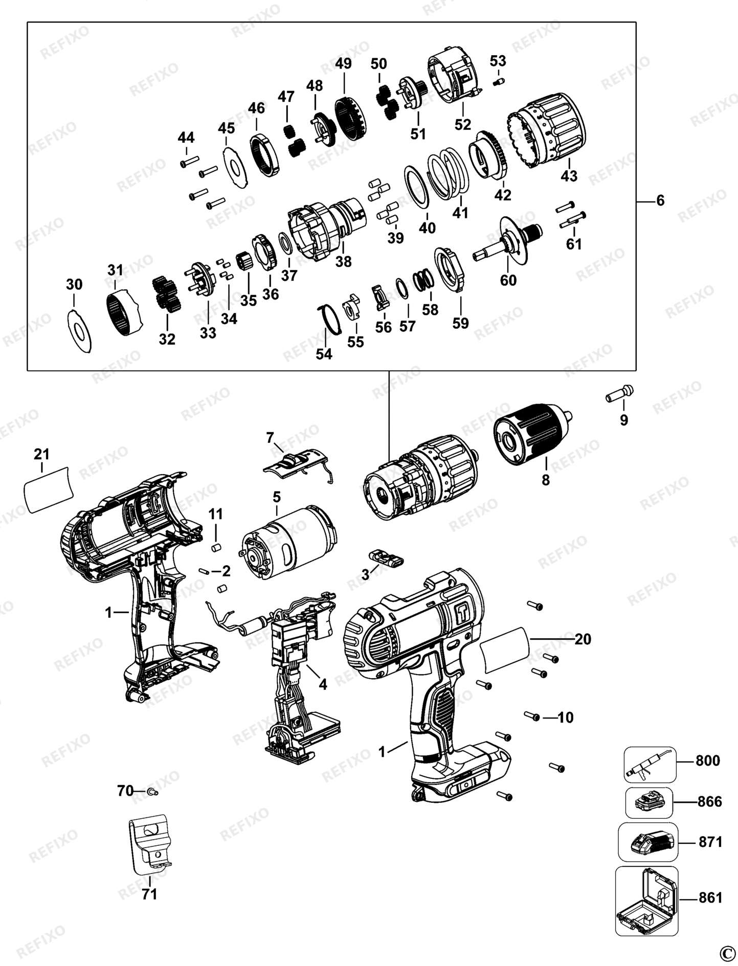 Деталировка DeWalt DCD776-QW TYPE 1 аккумуляторный - дрель DCD776-QW DCD776 — схема запчастей в разборе
