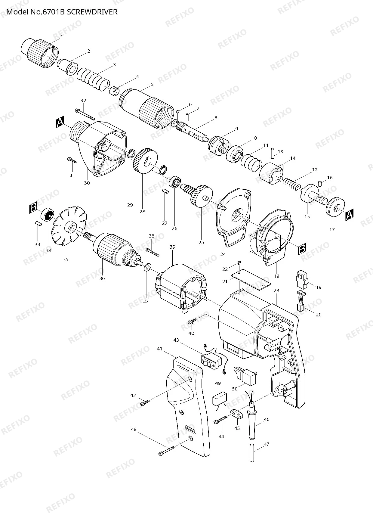 Деталировка MAKITA 6701B — схема запчастей в разборе