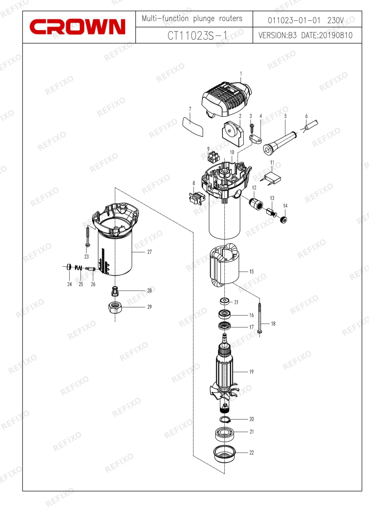 Деталировка CROWN CT11023S — схема запчастей в разборе