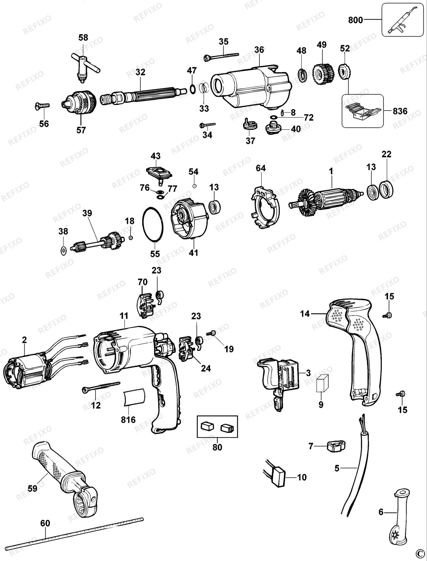 Деталировка DeWalt DW501-QS TYPE 3 перфоратор DW501-QS DW501 — схема запчастей в разборе