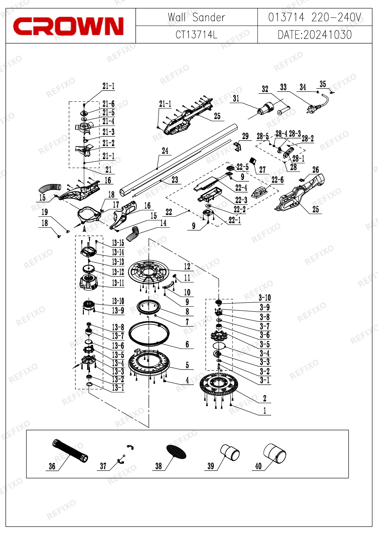 Деталировка CROWN CT13714L — схема запчастей в разборе