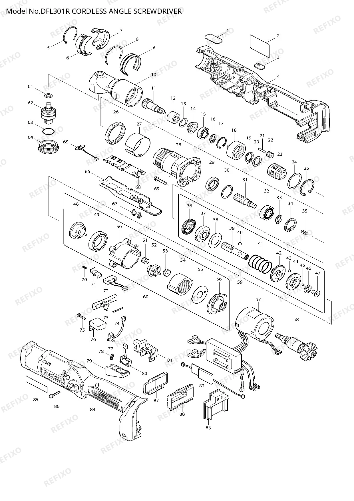 Деталировка MAKITA DFL301R — схема запчастей в разборе