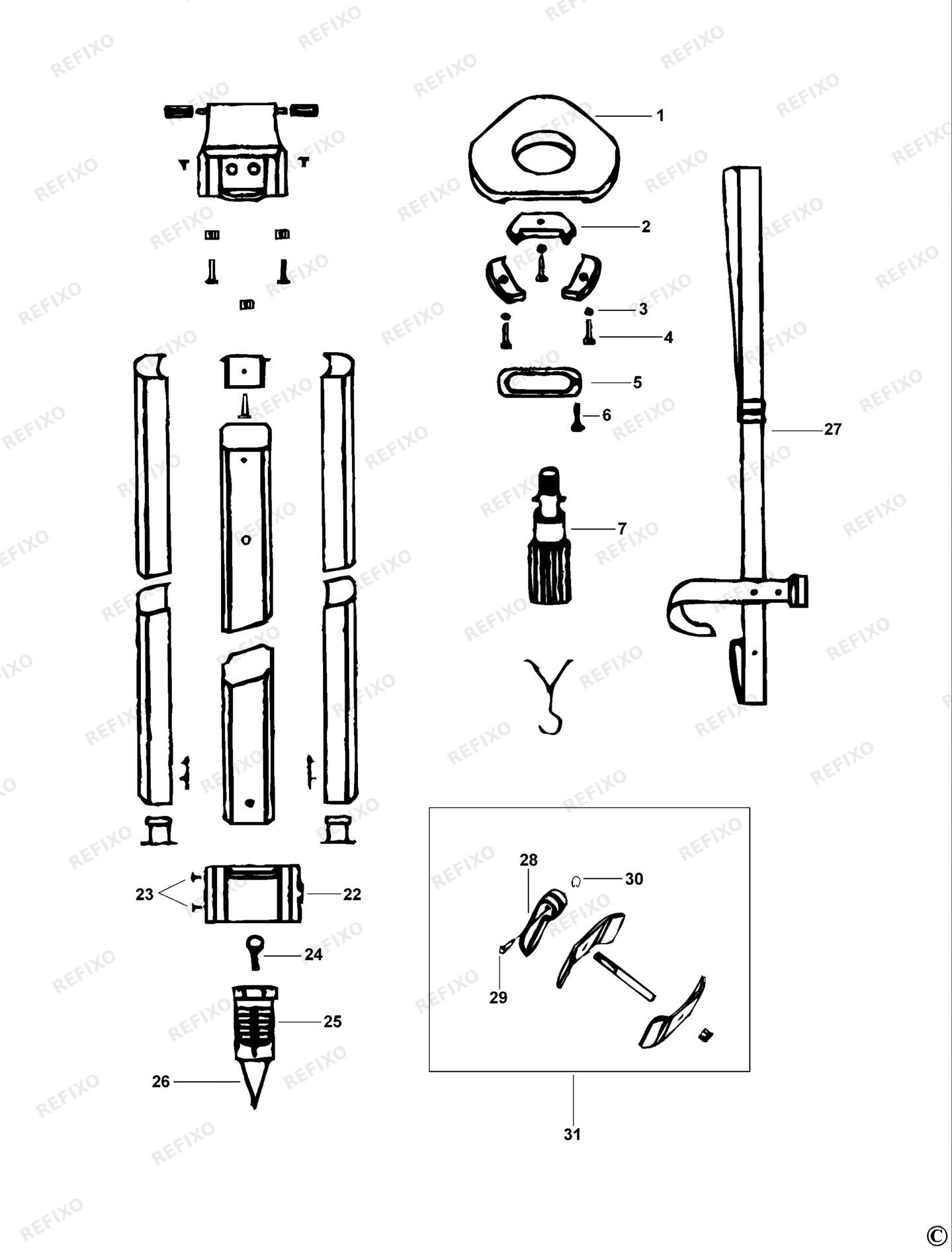 Деталировка DeWalt DE0736-XJ TYPE 1 STATIV DE0736-XJ DE0736 — схема запчастей в разборе