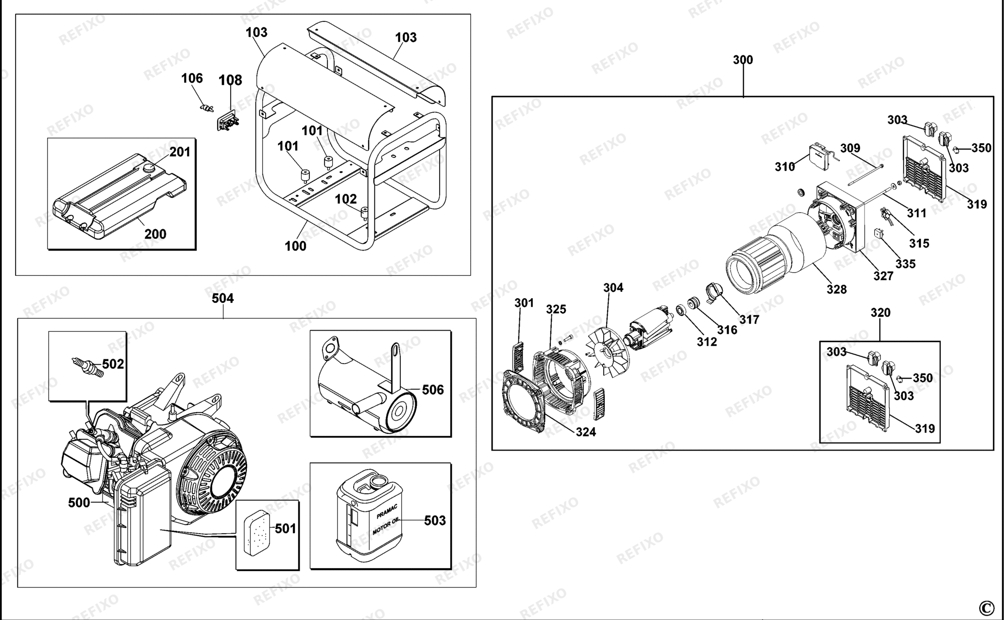 Деталировка DeWalt PE292SHI014-XJ TYPE 1 GENERATOR PE292SHI014-XJ PE292SHI014 — схема запчастей в разборе