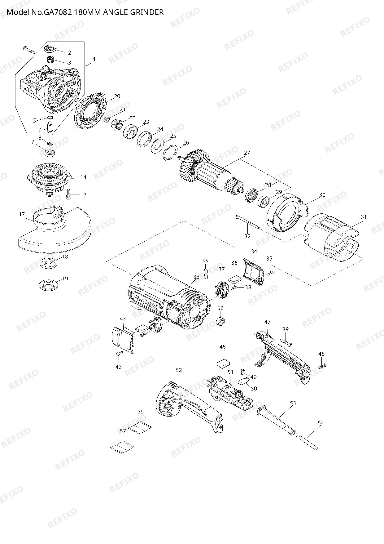 Деталировка MAKITA GA7082 — схема запчастей в разборе