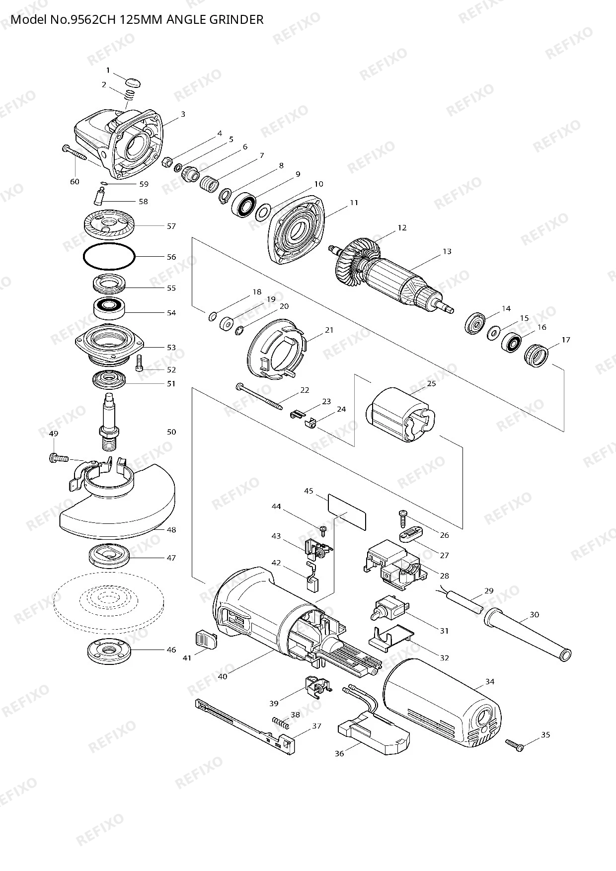 Деталировка MAKITA 9562CH — схема запчастей в разборе