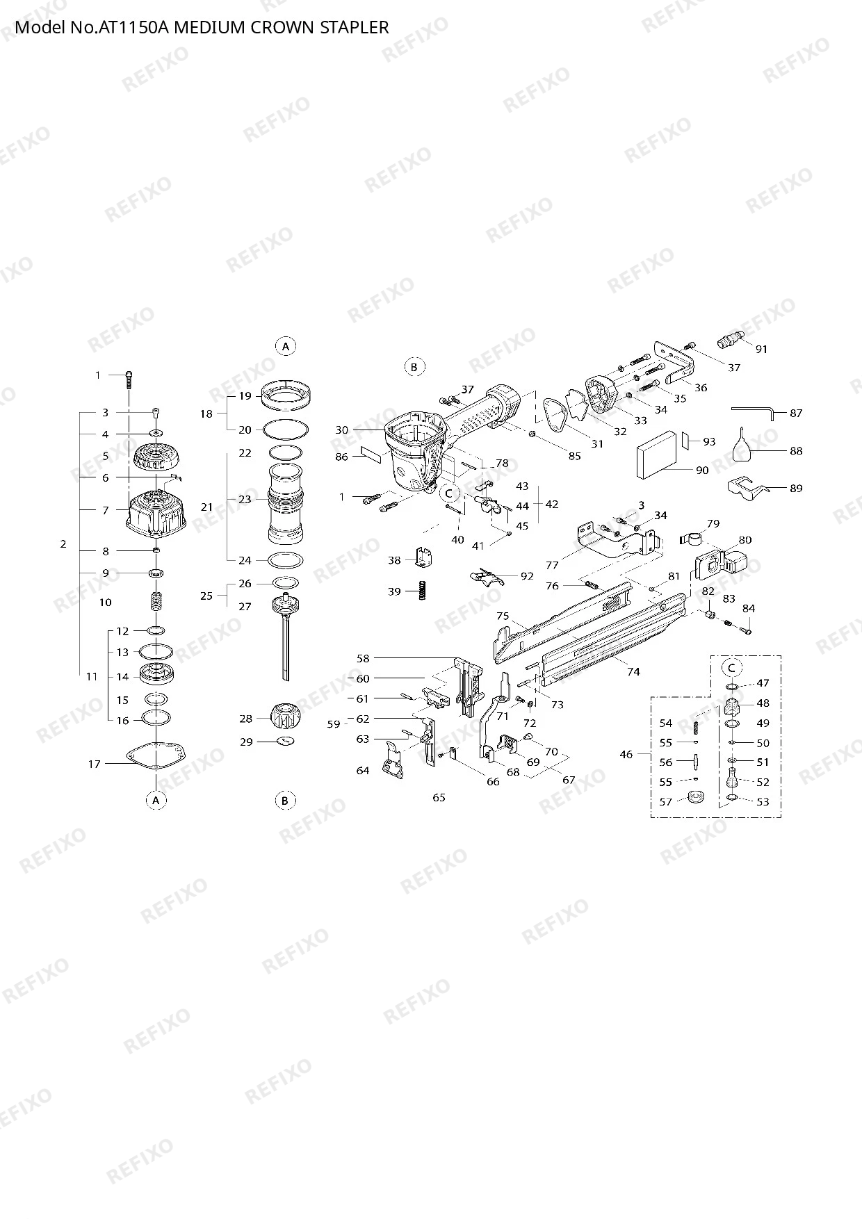 Деталировка MAKITA AT1150A — схема запчастей в разборе