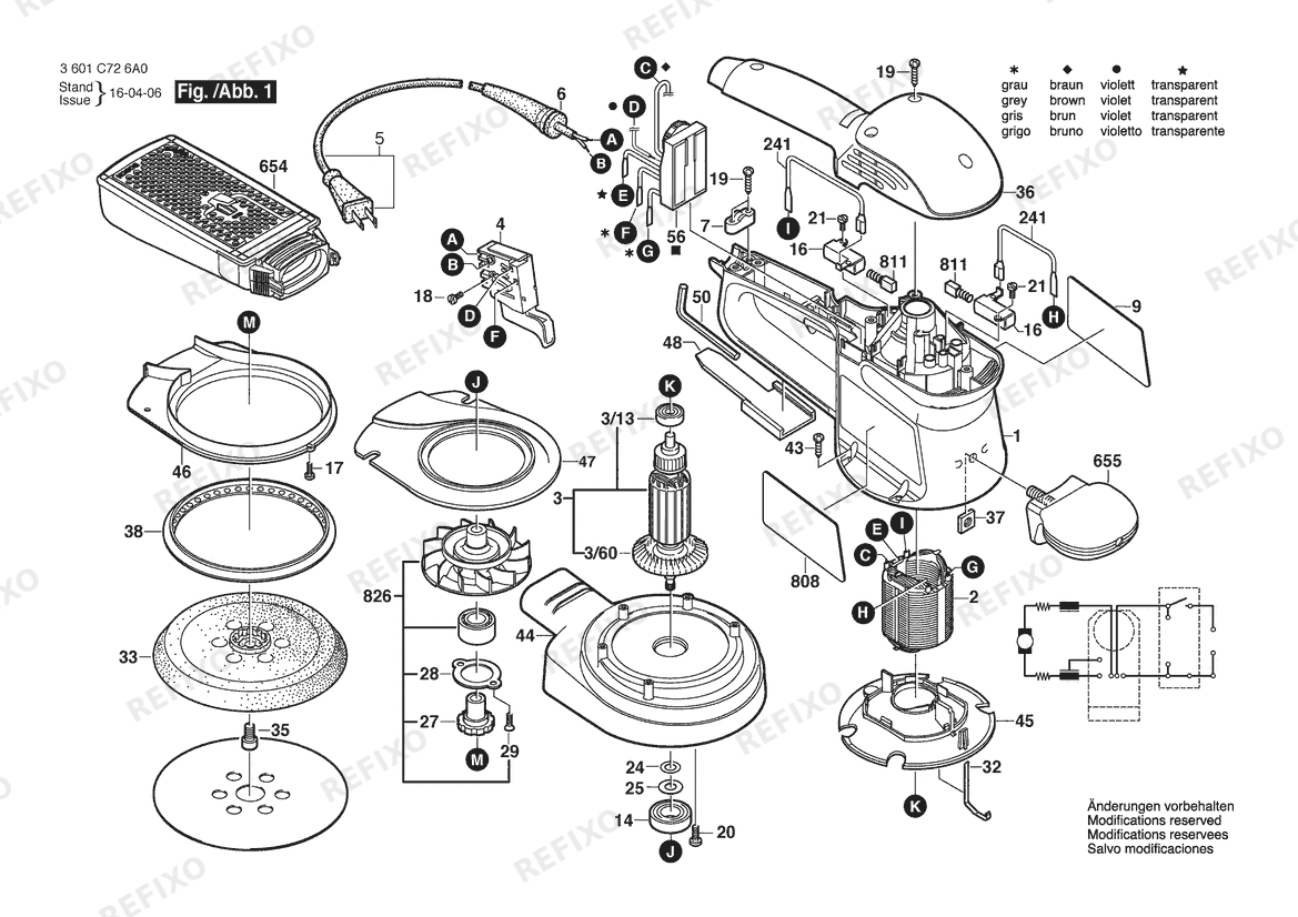 Деталировка Bosch Эксцентриковая шлифмашина GEX 150 AC | 120 V | 061 - US (3 601 C72 6A0) — схема запчастей в разборе
