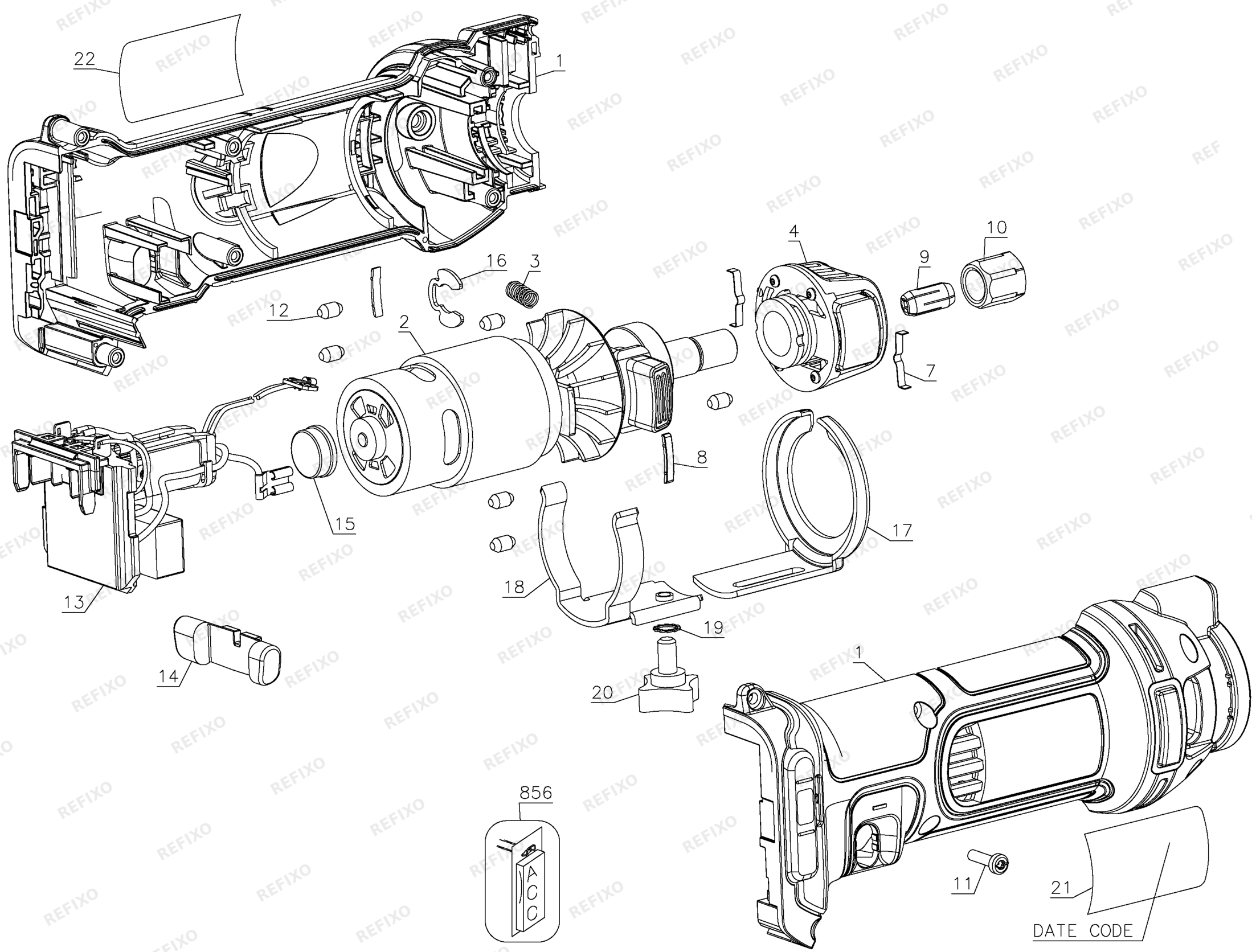 Деталировка DeWalt DCS551N-XJ TYPE 2 CUT OUT TOOL DCS551N-XJ DCS551N — схема запчастей в разборе