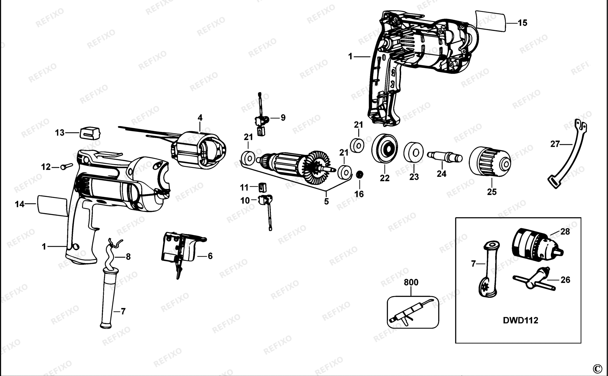 Деталировка DeWalt DWD112-QS TYPE 1 BOHRER DWD112-QS DWD112 — схема запчастей в разборе