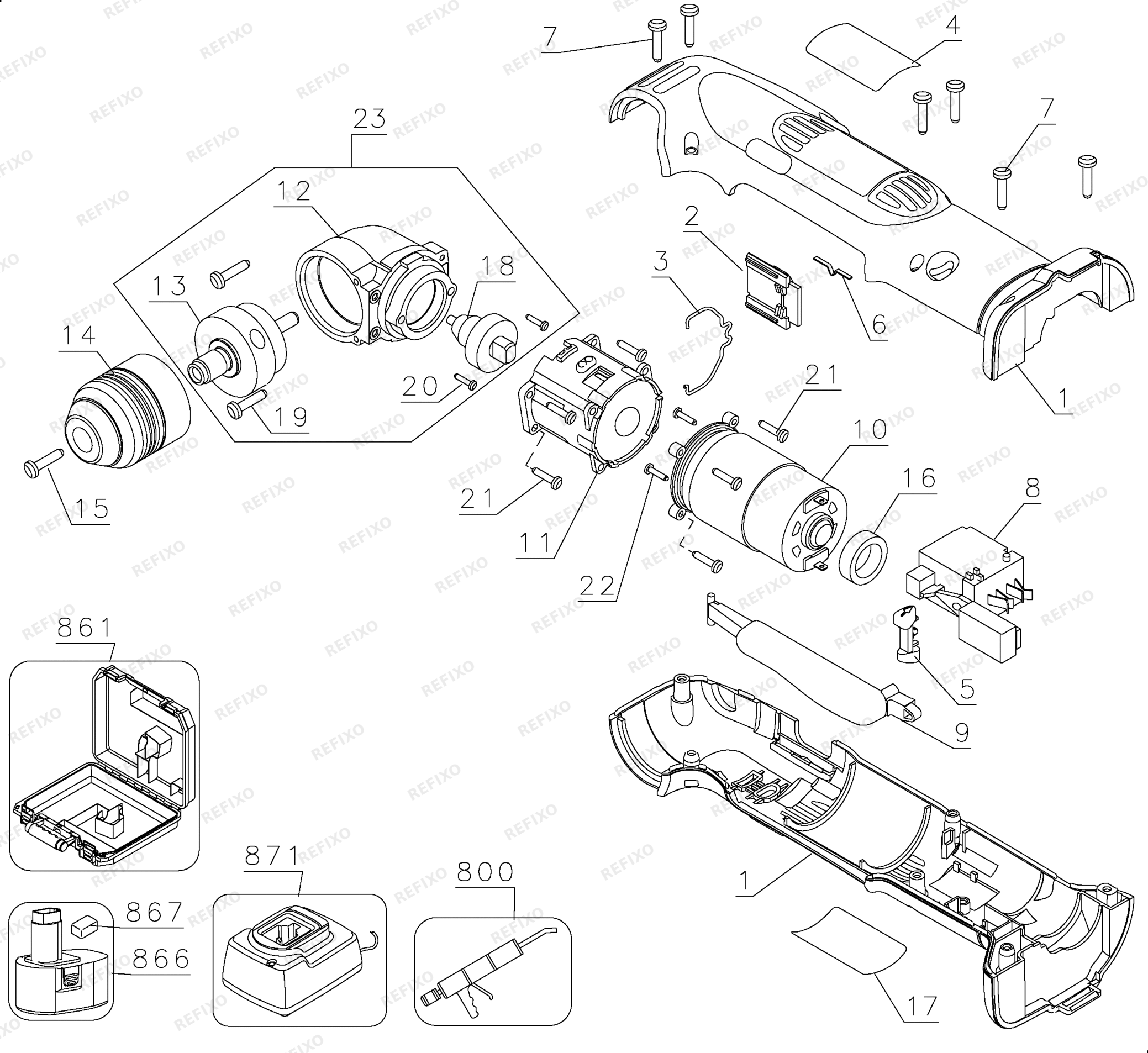 Деталировка DeWalt DW965KN-XJ TYPE 3 12V DRILL DW965KN-XJ DW965KN — схема запчастей в разборе
