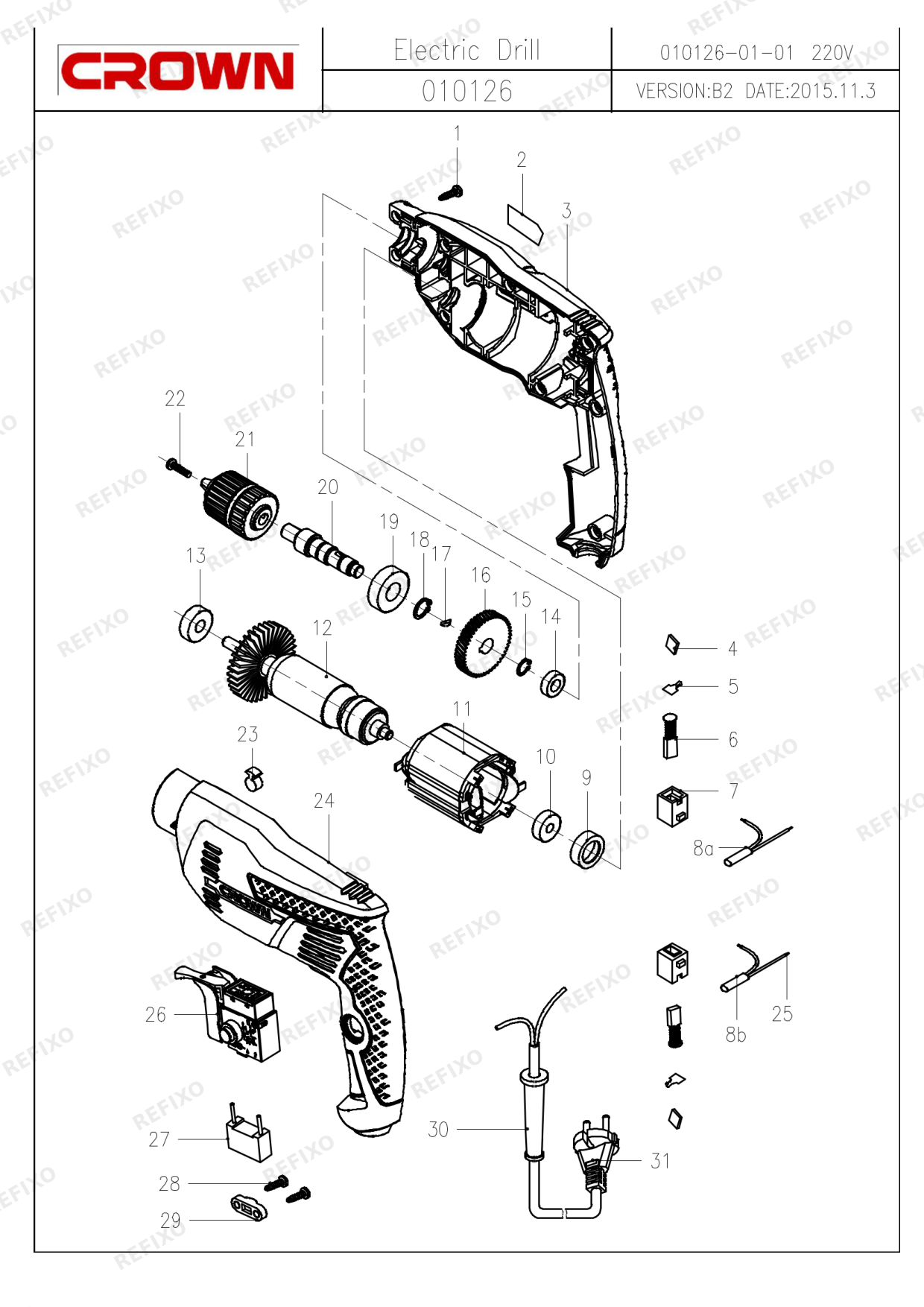 Деталировка CROWN CT10126С — схема запчастей в разборе