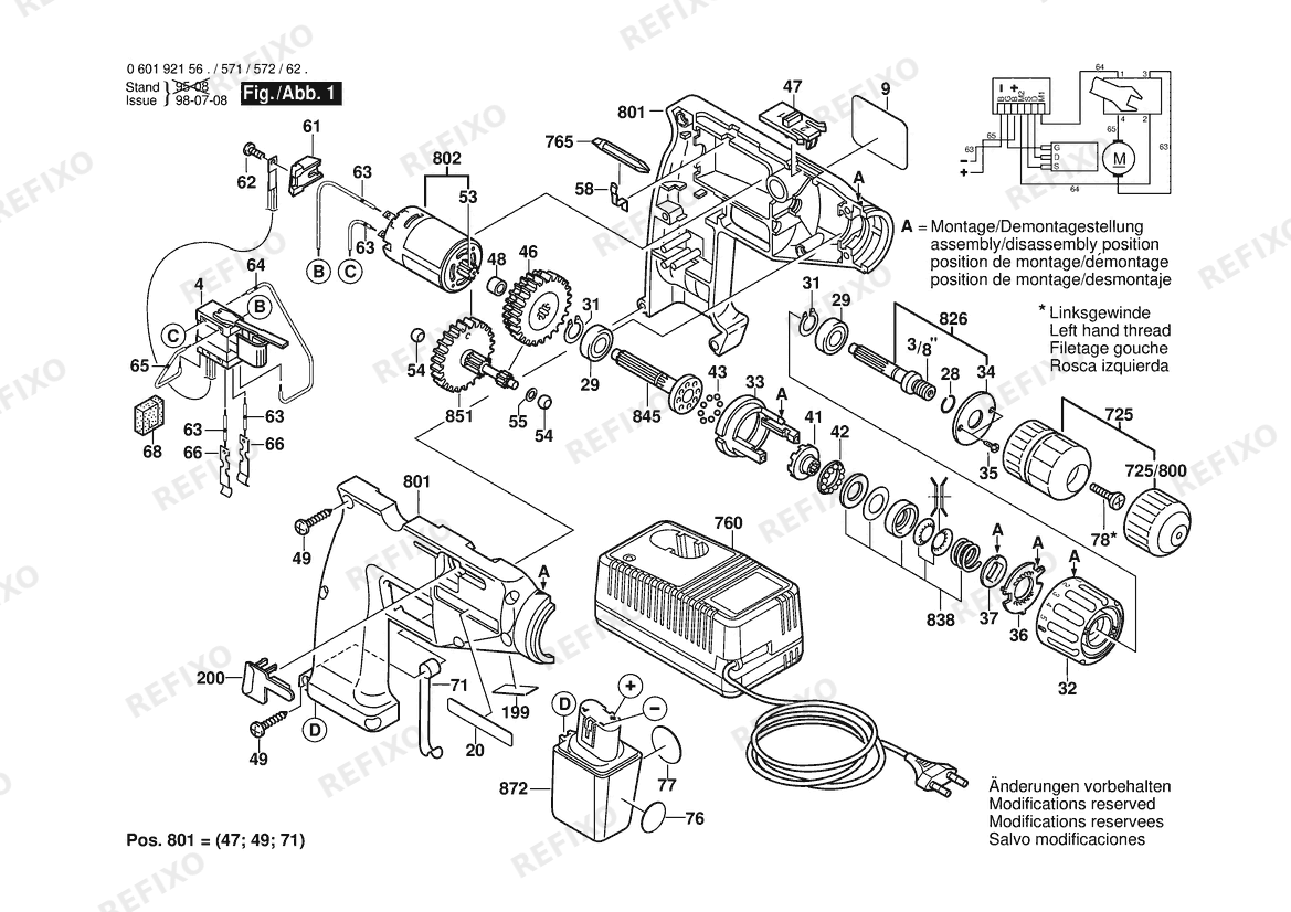 Деталировка Bosch Gw- аккумуляторный - шуруповёрт GSR 12 VES | 12 V | 027 - AU (0 601 921 561) — схема запчастей в разборе