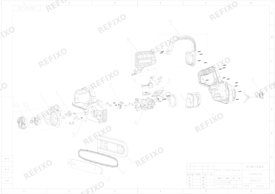 Деталировка Greenworks 2007007-Exploded view — схема запчастей в разборе