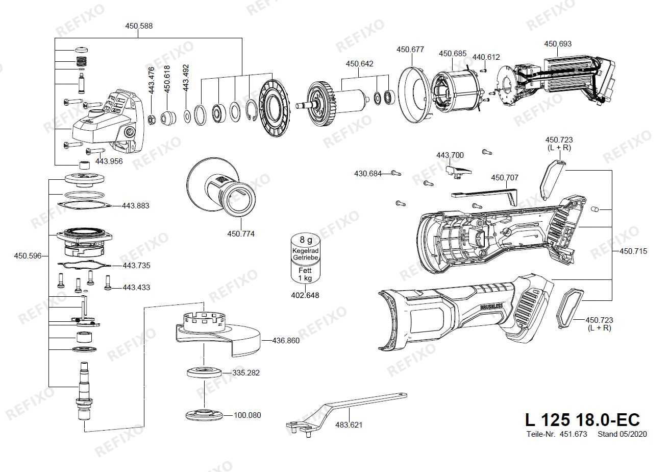 Деталировка Flex L 125 18.0-EC5.0 набор — схема запчастей в разборе