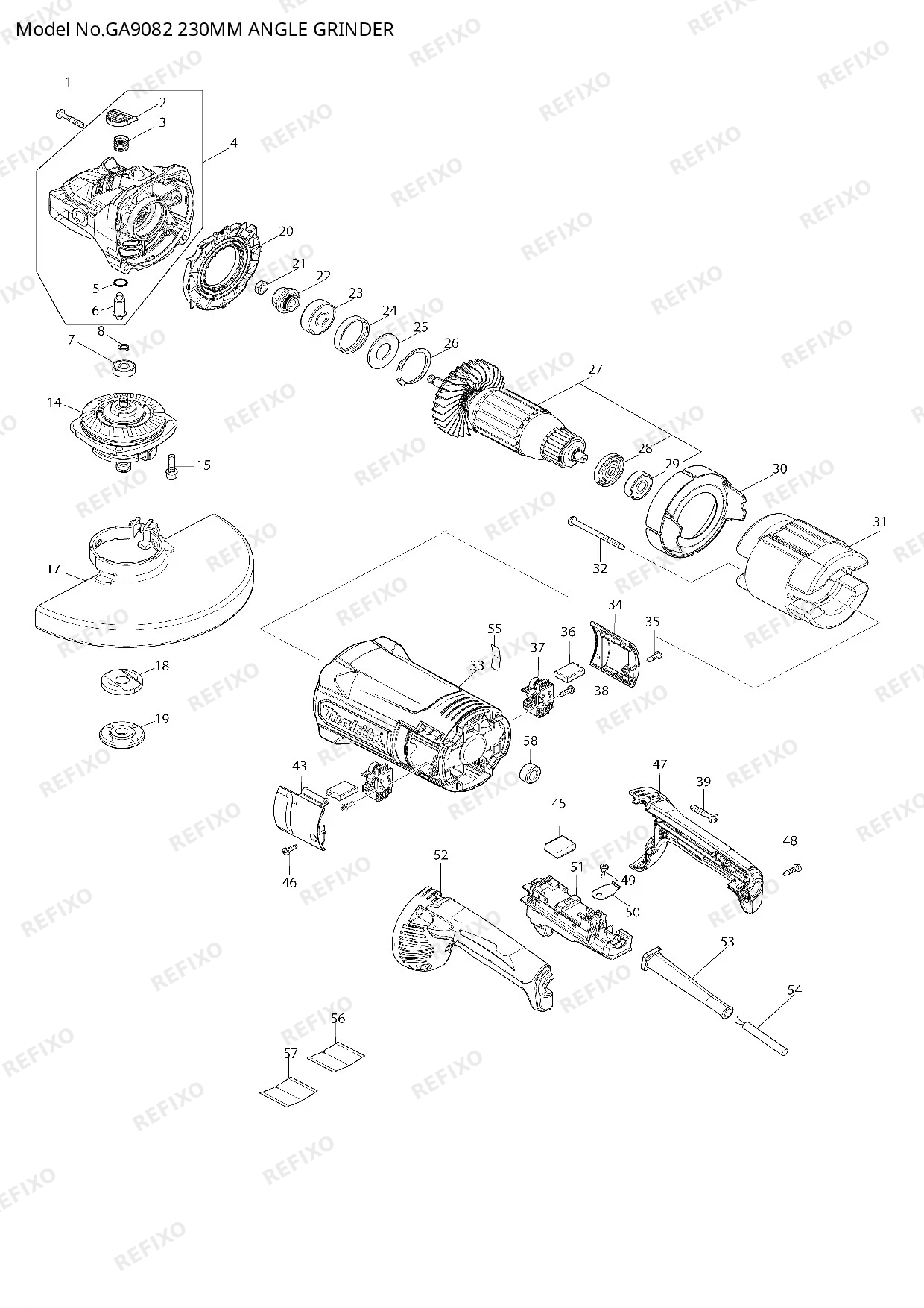 Деталировка MAKITA GA9082 — схема запчастей в разборе