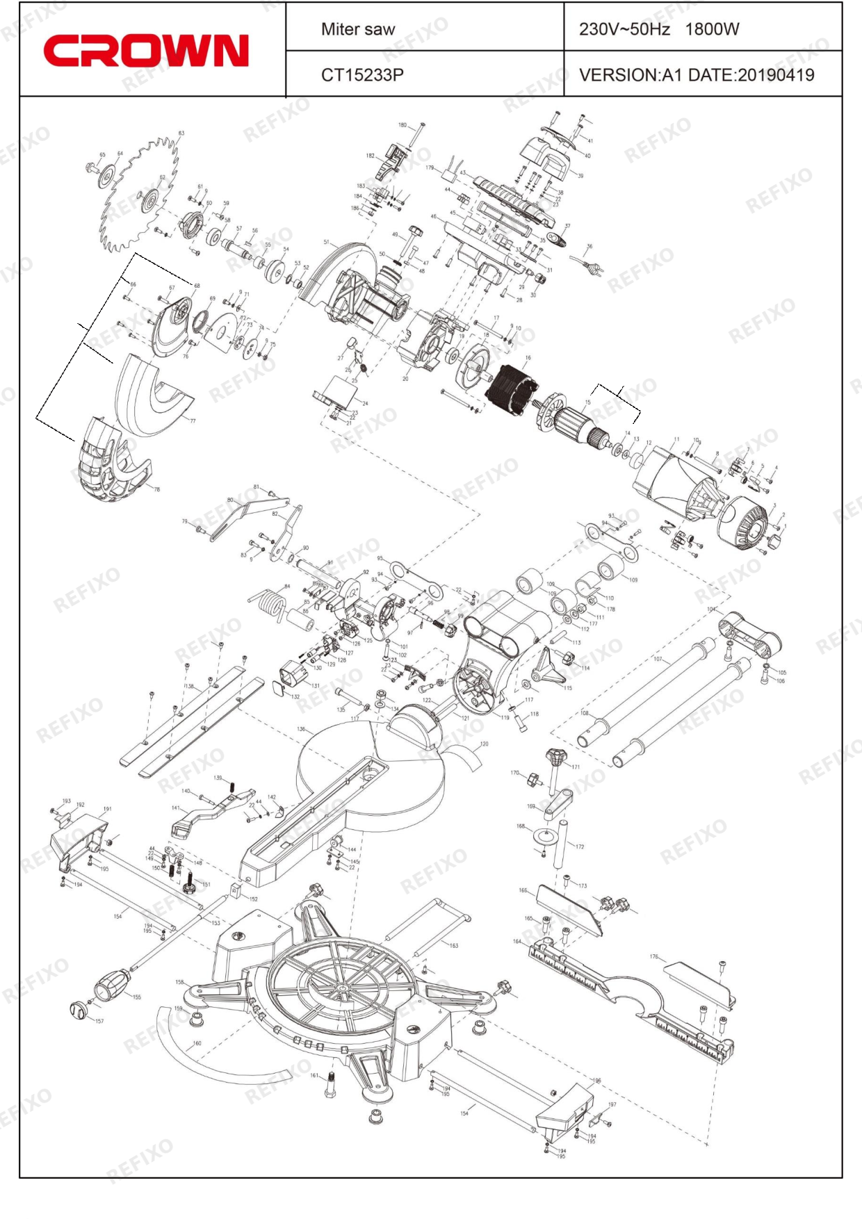 Деталировка CROWN CT15233P — схема запчастей в разборе