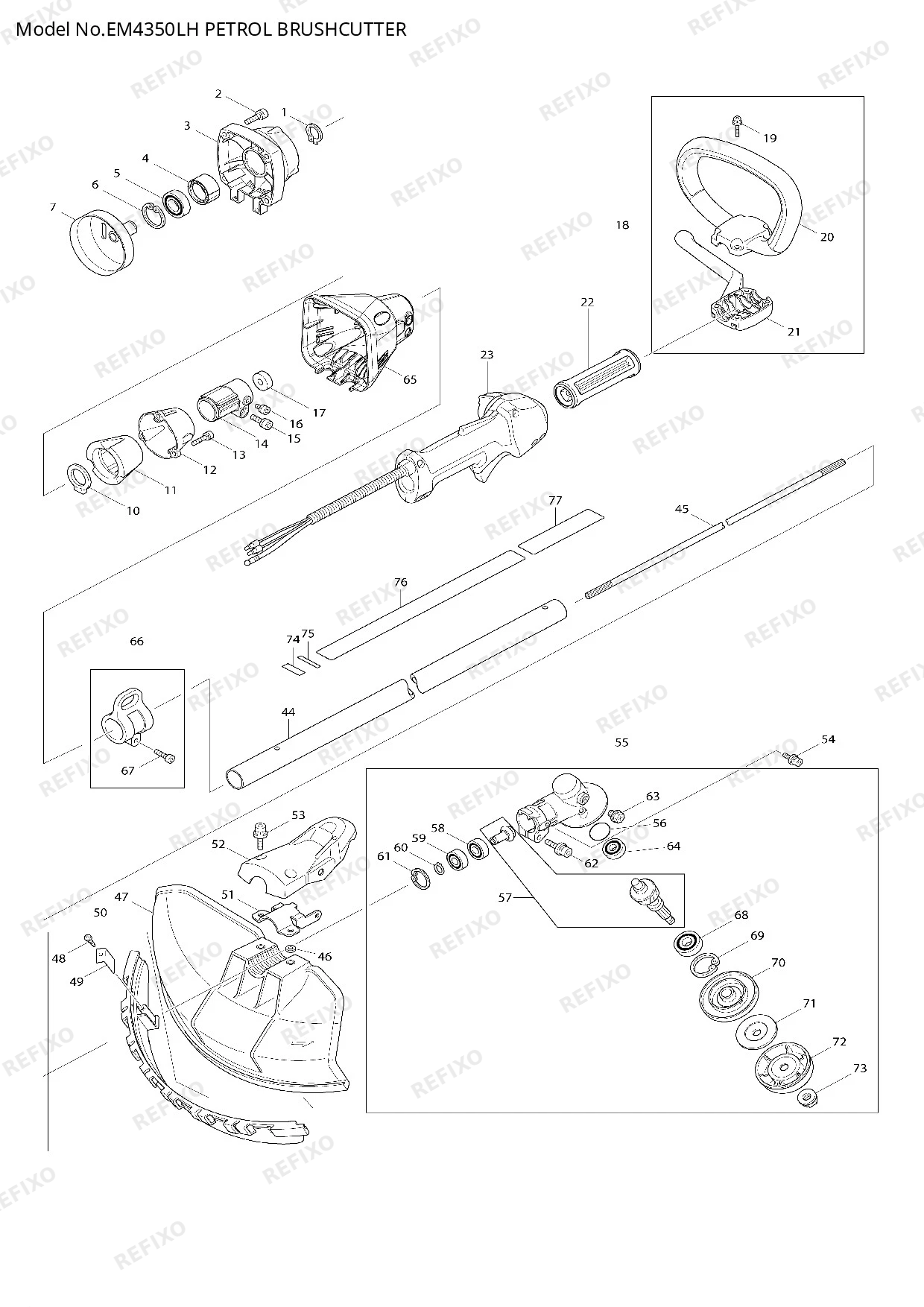 Деталировка MAKITA EM4350LH — схема запчастей в разборе