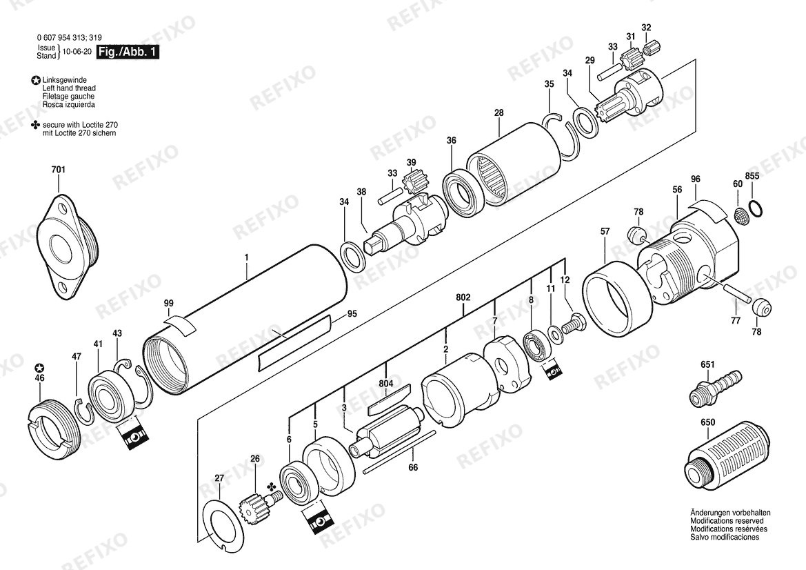 Деталировка Bosch Einbaumotor 120W motor (0 607 954 313) — схема запчастей в разборе