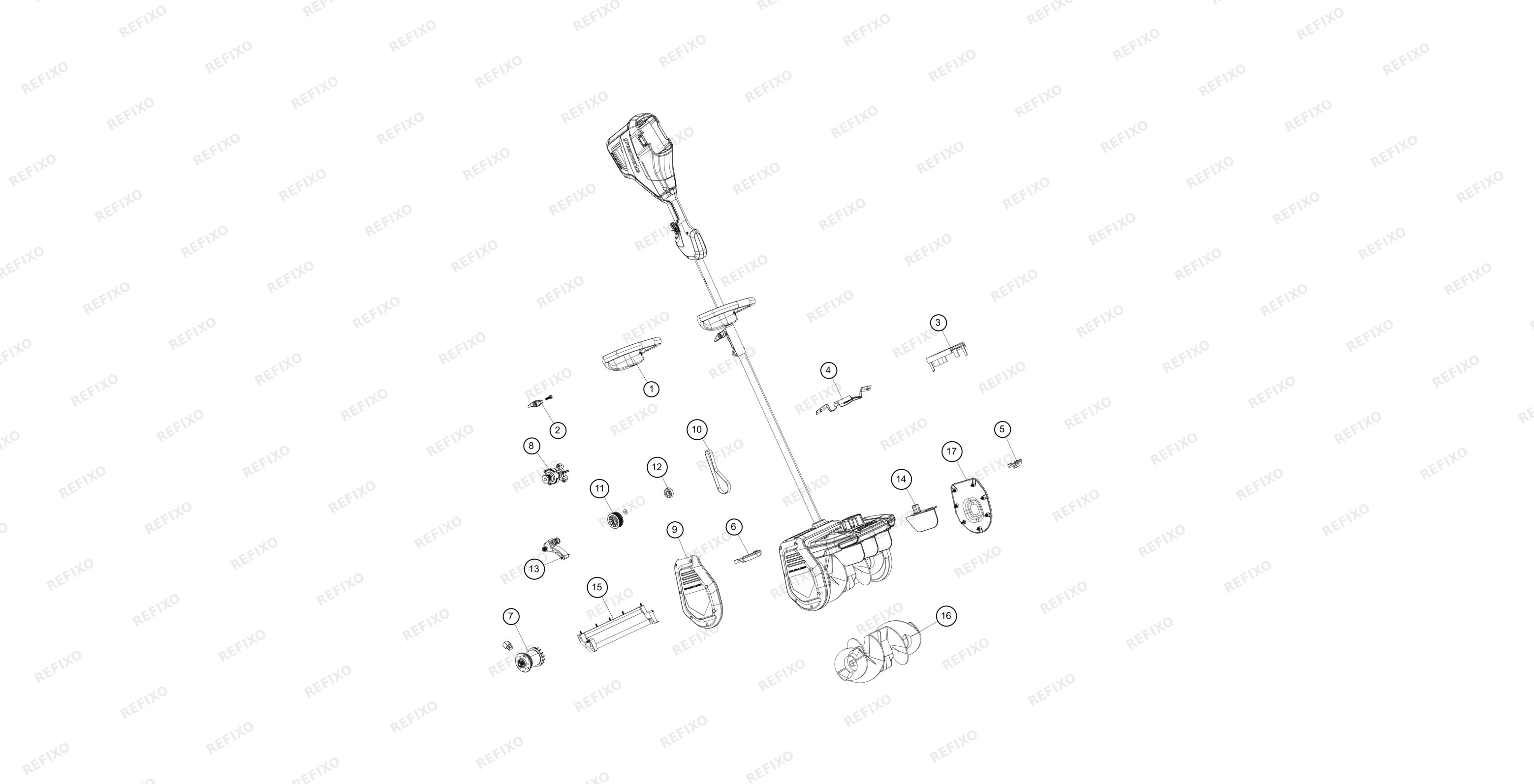 Деталировка Greenworks 2603207-Exploded view — схема запчастей в разборе