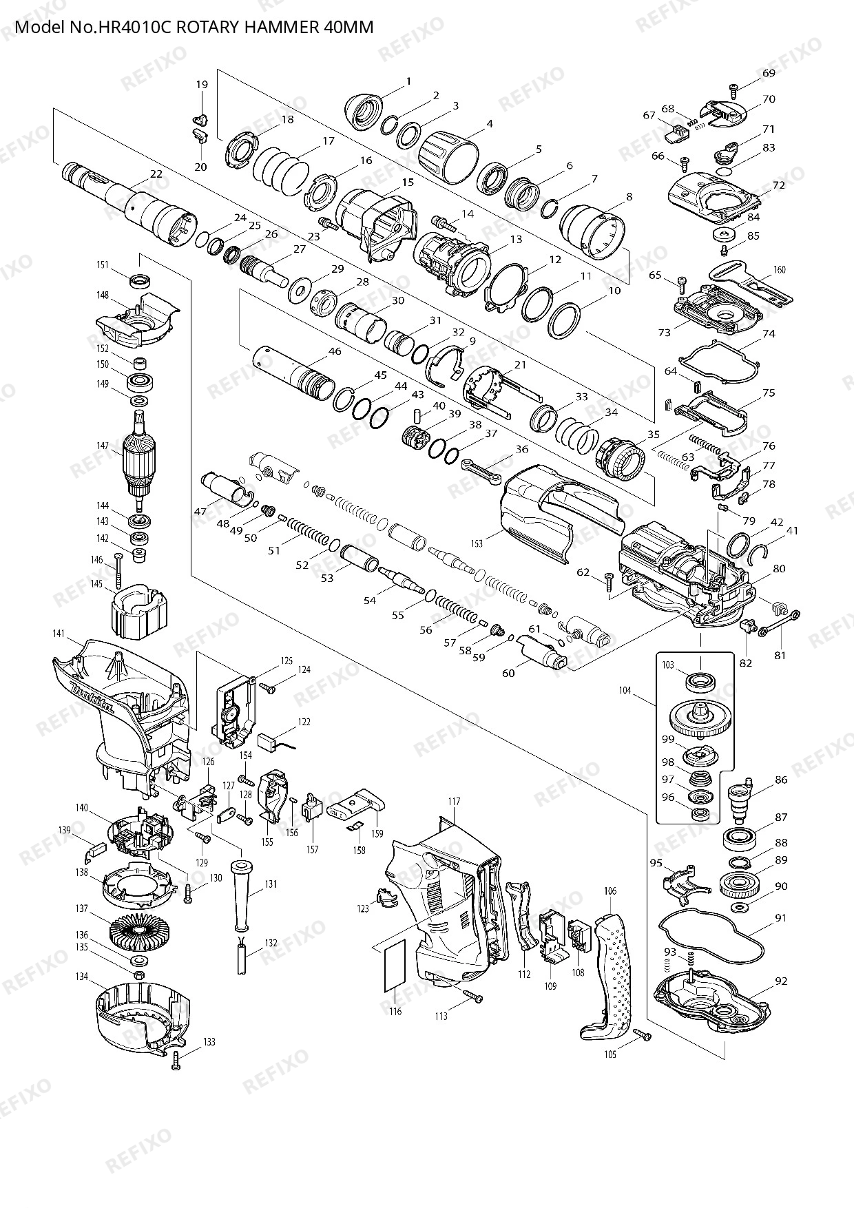 Деталировка MAKITA HR4010C — схема запчастей в разборе