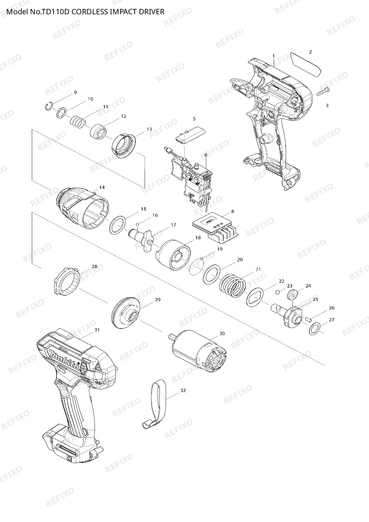 Деталировка MAKITA TD110D — схема запчастей в разборе