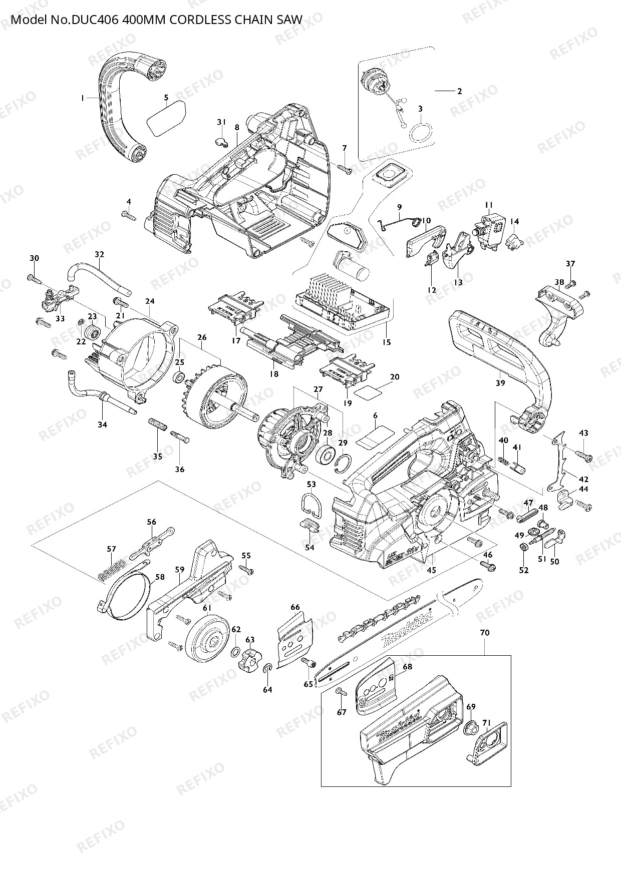Деталировка MAKITA DUC406 — схема запчастей в разборе