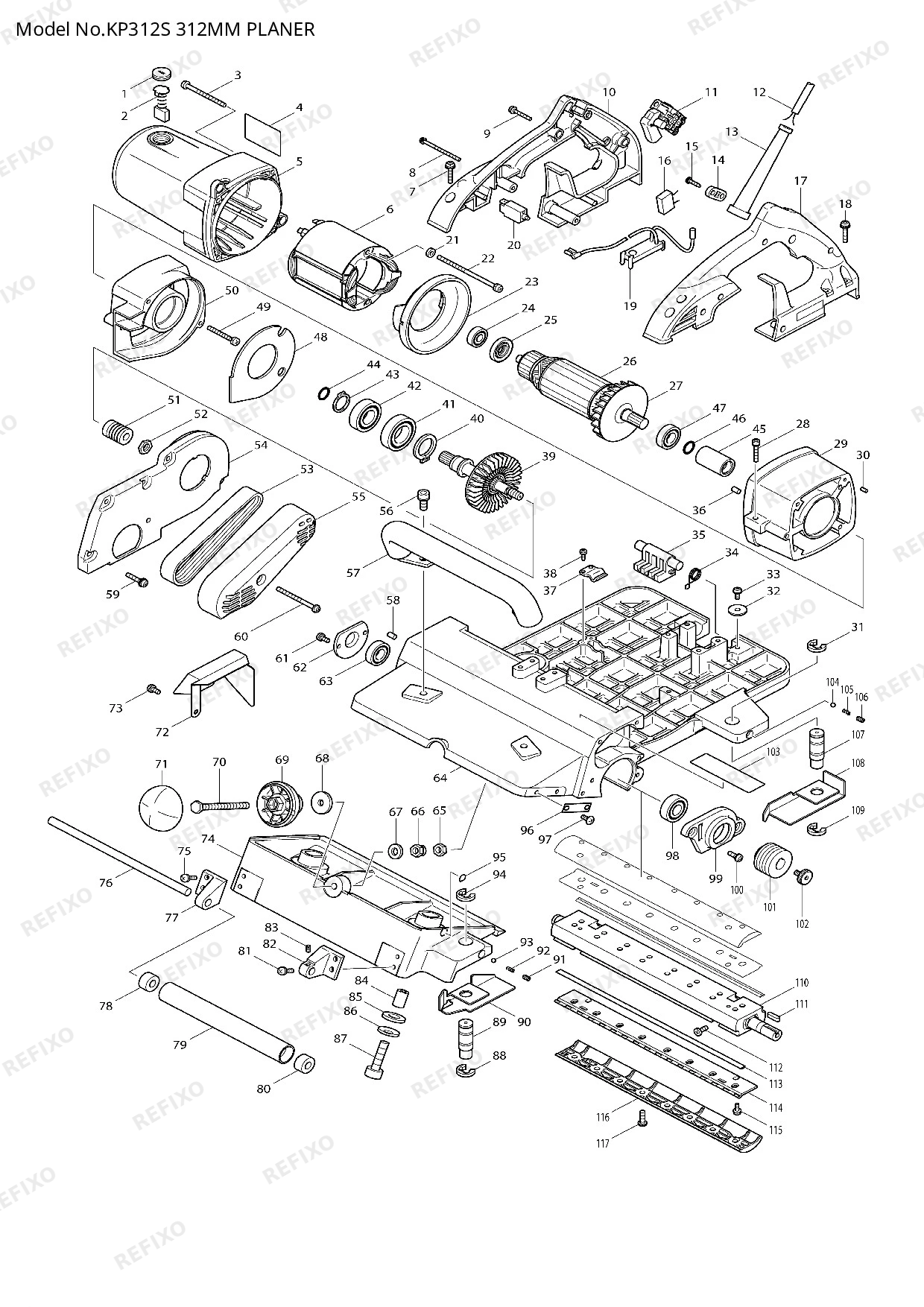 Деталировка MAKITA KP312S — схема запчастей в разборе