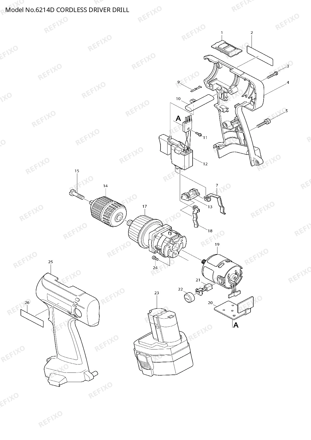 Деталировка MAKITA 6214D — схема запчастей в разборе