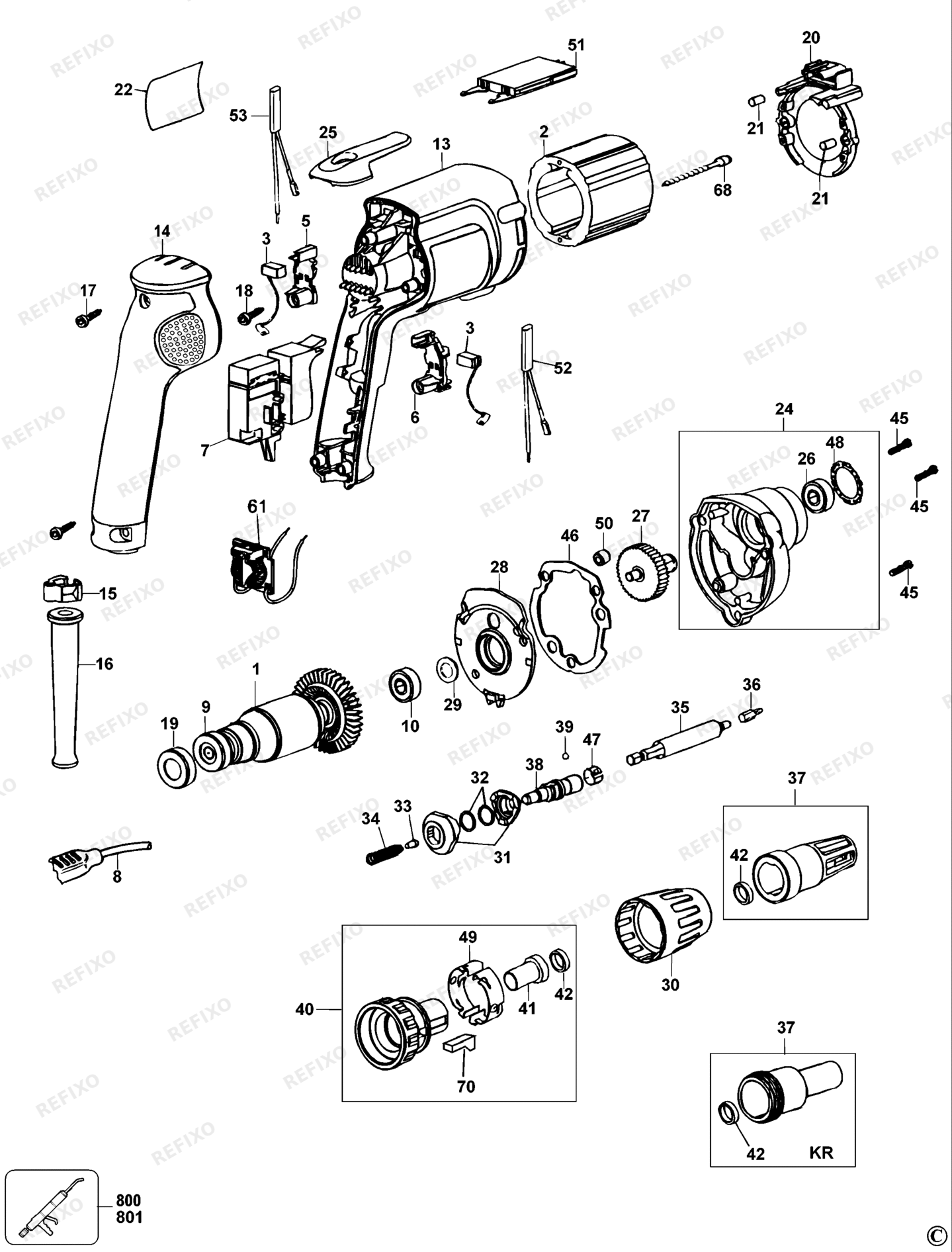 Деталировка DeWalt DW275K-QS TYPE 1 SCHRAUBENDREHER DW275K-QS DW275K — схема запчастей в разборе