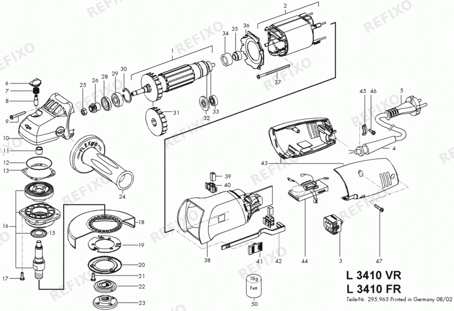 Деталировка Flex L 3410 FR 230CEE Fixtec 296007 — схема запчастей в разборе