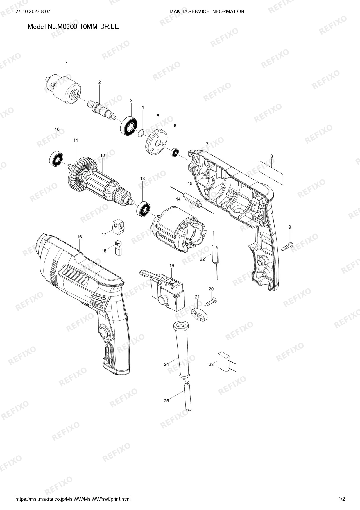 Деталировка MAKITA M0600 — схема запчастей в разборе