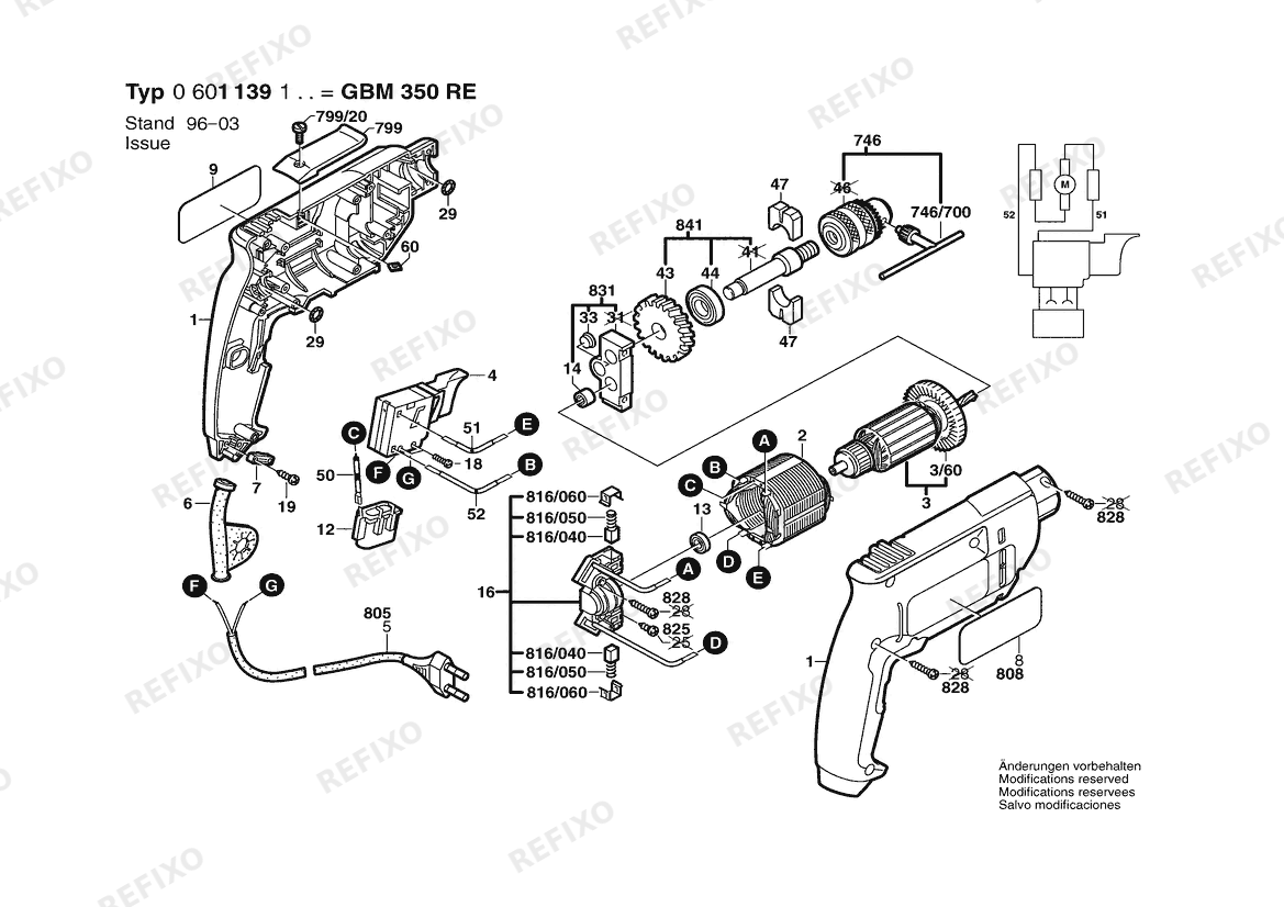 Деталировка Bosch Дрель GBM 350 | 240 V | 020 - MY (0 601 139 106) — схема запчастей в разборе