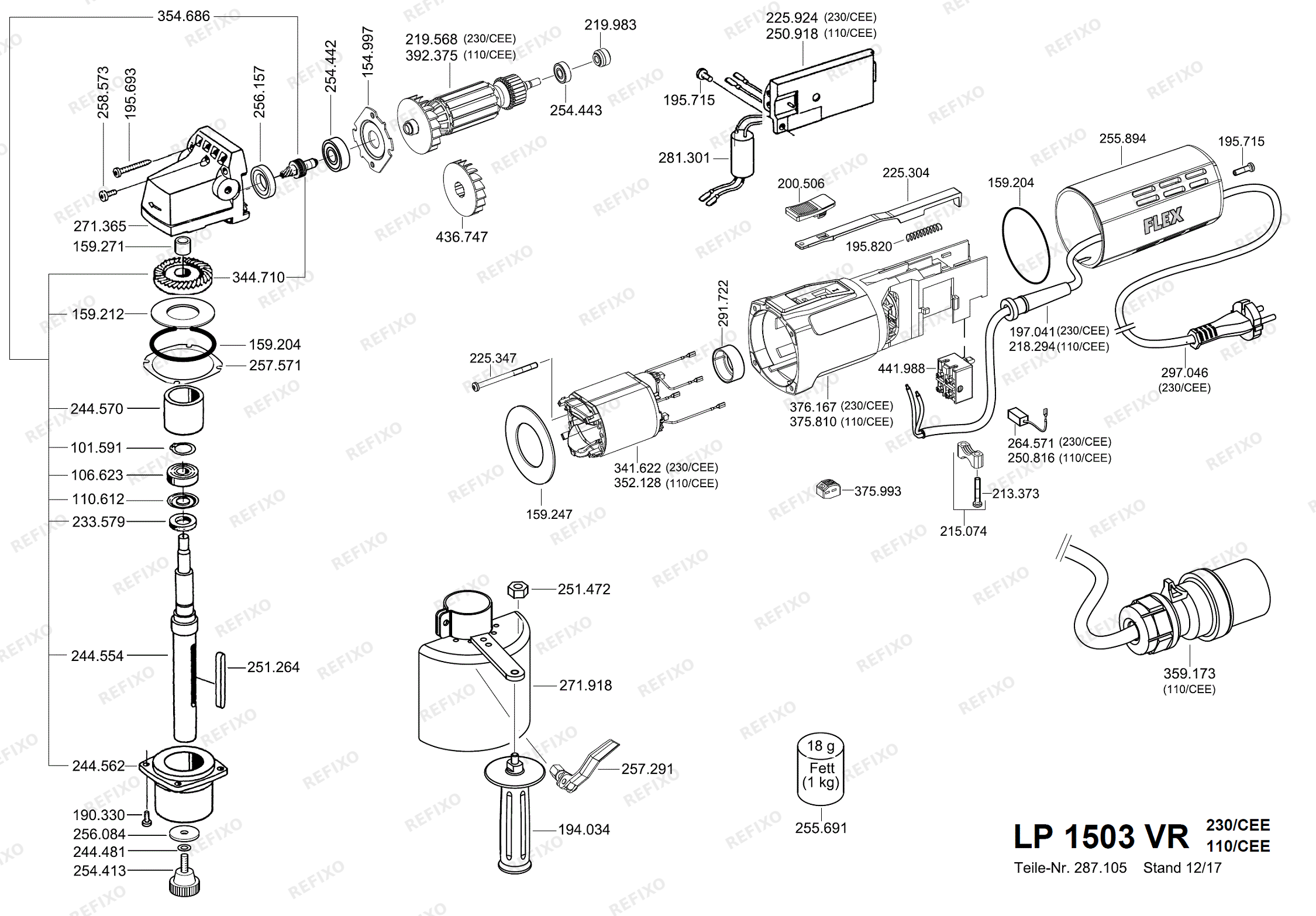 Деталировка Flex LP 1503 VR набор - Satiniermaschine im набор LP1503VR — схема запчастей в разборе