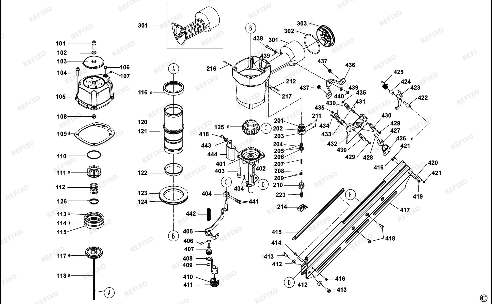 Деталировка DeWalt DPN10033-XJ TYPE 1 STAUCHKOPF - NAGLER DPN10033-XJ DPN10033 — схема запчастей в разборе